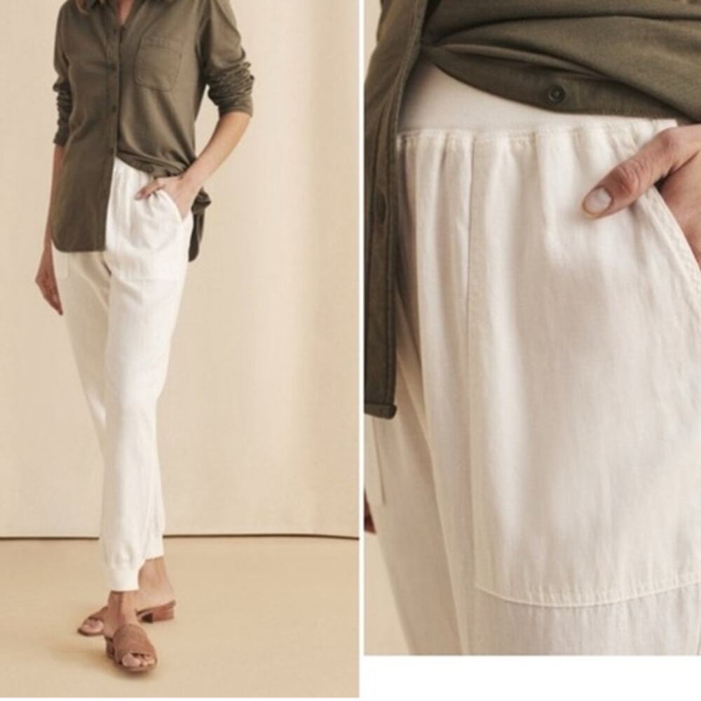 Faherty Arlie Day Ivory Linen Blend Pull On Jogger Pants Womens Med